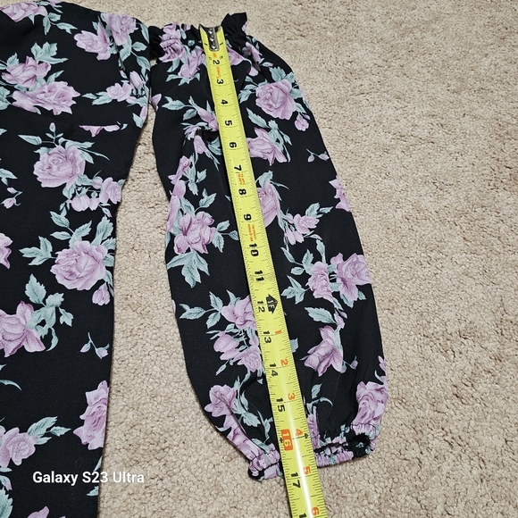 Floral Off-Shoulder Dress - Black, And Lilac' - Picture 10 of 11